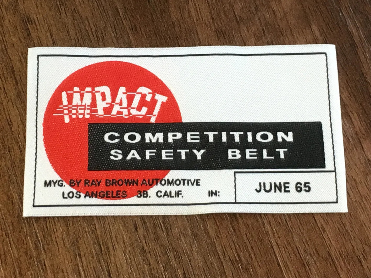 Ray Brown Impact Seat Belt Labels